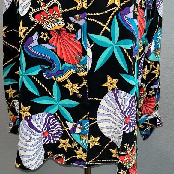 Vintage REGINA PORTER for I. MAGNIN 100% Silk Shell Sea Shell Blouse Women's 1X - Picture 3 of 9